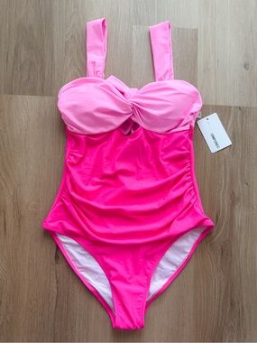 VIMPUNEC Colorblock One Piece Swimsuit Neon Pink Size Small NWT